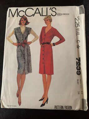 McCall's Misses Dress Jumper Sewing Pattern Size 12 7239 Uncut